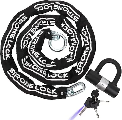Miniatura 16 de AKM Candado de cadena para bicicleta de 47.2 in/4 pies, resistente, duradero, 0.472 in de grosor, antirrobo, cadena de bicicleta con 4 teclas