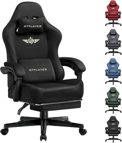 GTPLAYER Silla de juegos de tela con cojín de resorte de bolsillo, sillas de juegos grandes y altas, silla de computadora de respaldo alto de 350