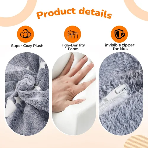 Miniatura 7 de MeMoreCool Silla de sofá para niños Glow Star – Tumbona plegable 2 en 1, color gris, sofá convertible para sala de juegos o guardería, asiento