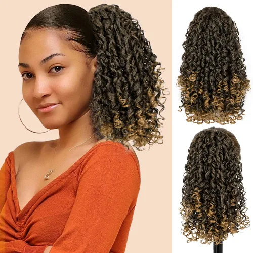 Miniatura 9 de AISI BEAUTY Extensión de cola de caballo rizada con cordón para mujeres negras, cola de caballo sintética rizada con cordón con 2 clips en colas