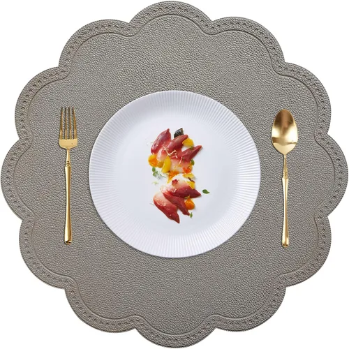 Miniatura 15 de Juego de 6 manteles individuales redondos para mesa de comedor, poliuretano impermeable, aislamiento térmico, resistente a las manchas