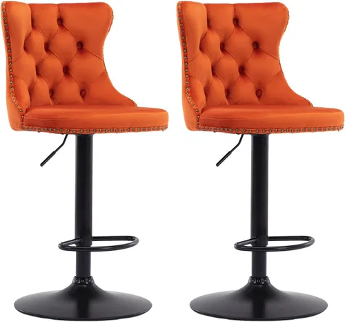Miniatura 24 de Aoowow Juego de 2 taburetes de bar giratorios, taburetes de bar ajustables con respaldo de terciopelo copetudo, sillas de bar modernas tapizadas