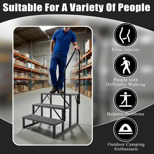 Miniatura 4 de Pasos de RV con pasamanos, escaleras de RV de 3 pasos con capacidad de carga de 660 lbs, escalera con panel antideslizante, escaleras para casas