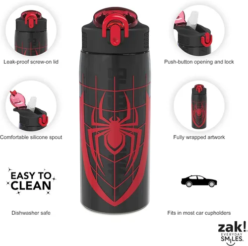 Miniatura 3 de Zak Designs Marvel Spider-Man - Botella de agua para la escuela o viajes, botella de agua de plástico duradero de 25 onzas con popote, asa y tapa