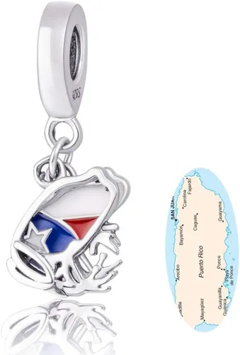 Miniatura 7 de Hang Charm - Zapatilla de tacón alto de plata de ley 925, bandera de Puerto Rico, cuerno italiano rojo, cuentas colgantes de cinta de supervivientes