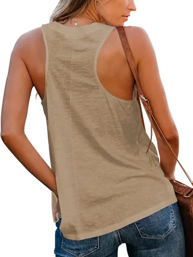 Miniatura 3 de Sunborui Camiseta sin mangas con cuello en V para mujer, estilo casual, básica, color liso