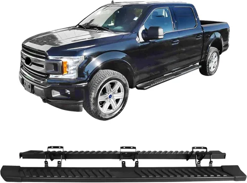 IKON MOTORSPORTS, Estribos compatibles con Ford F150 2015-2026 y 2022-2025 F150 Lightning SuperCrew Cab, barra lateral de acero negro estilo V Nerf