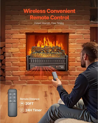 Miniatura 5 de VEVOR Calentador de Chimenea Eléctrico de 20 Pulgadas con Troncos, Inserto de Chimenea con Control Remoto, 5 Niveles de Brillo de Llama, Termostato