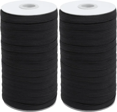 Miniatura 15 de Coopay Bandas elásticas planas de 40 yardas de largo, 1/2 pulgada de ancho, cuerda elástica plana para coser proyectos de bricolaje, artes y Negro