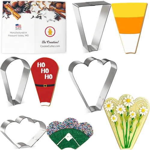 Foose Cortadores de galletas de marca de 4 piezas Juego de cortador de galletas de 3 3/8 pulgadas, trapecio, 4 pulgadas redondo de lágrima, 3