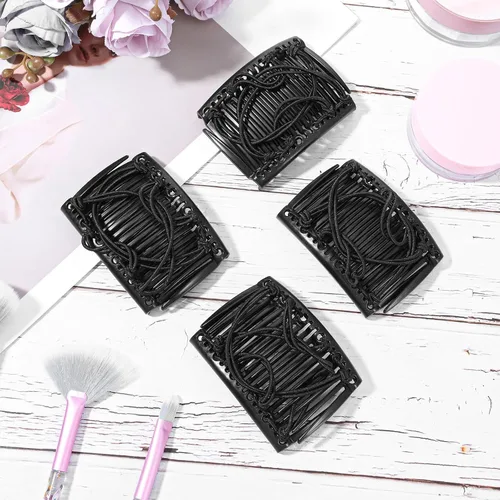 Miniatura 4 de Ptwola 4 piezas de peine mágico para el cabello, elástico, ajustable, doble peine vintage, elástico, para moños, horquillas, pasadores laterales
