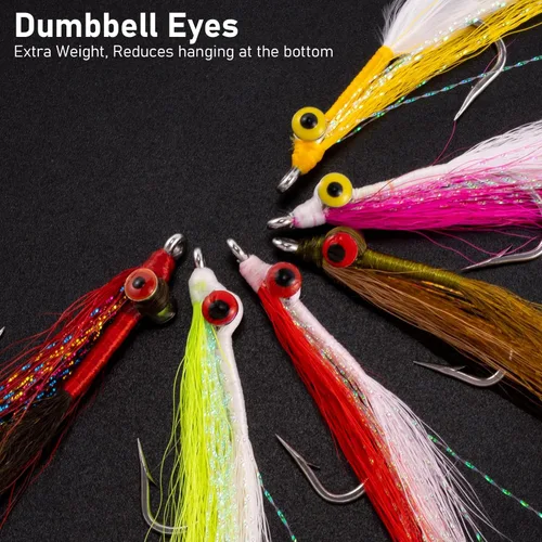 Miniatura 3 de Dr.Fish Paquete de 6 señuelos de pesca con moscas Clouser Minnow para pesca con mosca atada a mano, cebo, pez cebo, boca pequeña, agua salada, agua