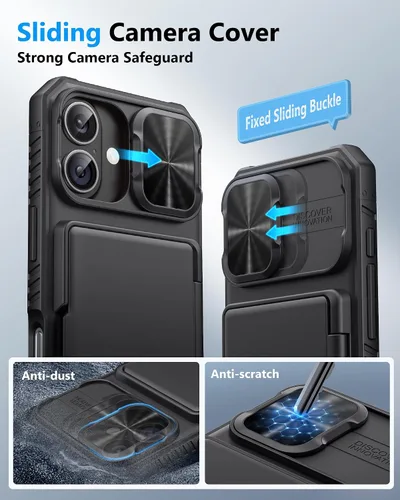 Miniatura 4 de ATATOO Funda tipo cartera para iPhone 17, tarjetero integrado (3-5 tarjetas), funda para cámara deslizante y bloqueo RFID, protección de grado Negro