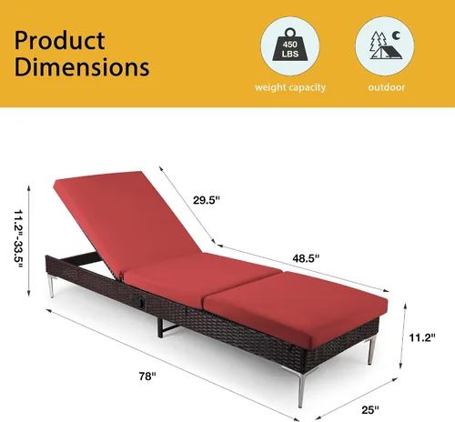 Miniatura 3 de Sillón de mimbre para exteriores, tumbona de piscina con respaldo reclinable infinito, muebles de patio, silla para tomar el sol con cojín