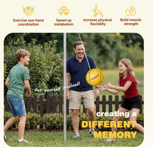 Miniatura 3 de Trymaker Tetherball, juego de bolas de sujeción y cuerda, Tetherball de repuesto para niños y adultos, patio trasero al aire libre