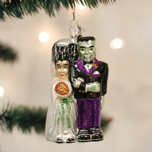 Miniatura 2 de Old World Christmas Frankenstein & Bride - Adorno de vidrio soplado para árbol de Navidad, decoración navideña artesanal, colección de Halloween