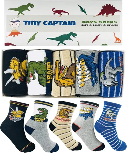 Miniatura 2 de Calcetines de dinosaurio para niños y niñas de 4 a 6 años y 7 a 10 años de edad 4 años de edad juego de regalo pequeño capitán