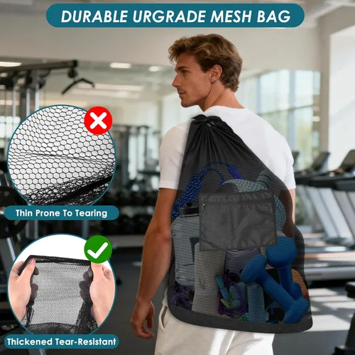 Miniatura 4 de BROTOU Heavy Duty Soccer Ball Net Bag(100L Extra Large Capacity 10-12Balls), Drawstring Mesh Ball Bag with Zipper Pocket, Sports Equipment Storage