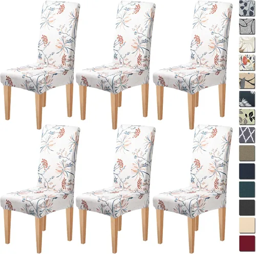 Miniatura 38 de Dioxide Fundas de Silla de Alto Estirar para Sillas de Comedor, Juego de Fundas de Silla de Comedor Lavables de 4, Fundas de Asiento de Silla