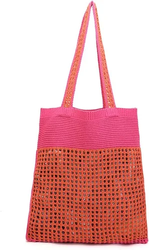 Miniatura 15 de ENBEI Bolsas bohemias, bolsa de punto de hombro, bolsa de mano Y2K estética, bolso de ganchillo lindo para mujeres, regalos hippie Rosa con seis
