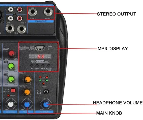Miniatura 6 de Mezclador de audio para DJ, mezcladores de DJ, tablero de sonido de 4 canales con Bluetooth, tablero mezclador de sonido XLR/interfaz de 1/4