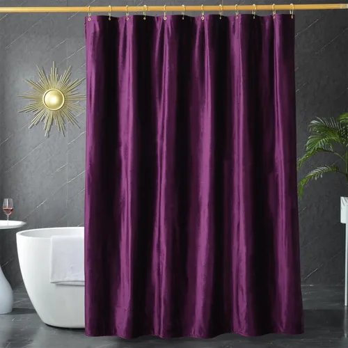 Miniatura 6 de Cortina de ducha HYAWGE de tela de terciopelo negro 260 GSM, cortina de ducha de lujo resistente, con ganchos, espesada, lavable, impermeable