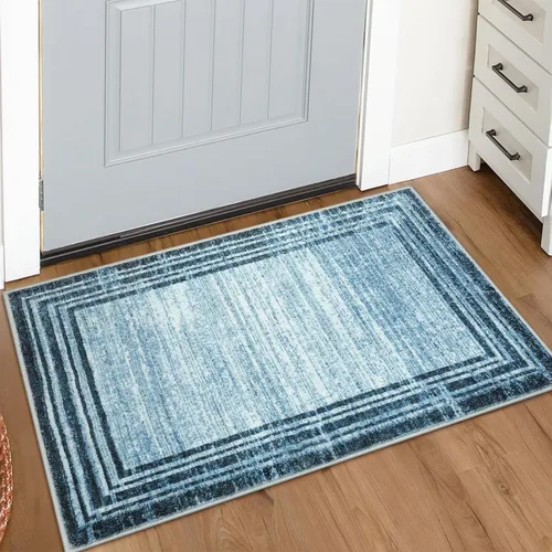 Miniatura 88 de Alfombra de pasillo moderna abstracta Lahome, alfombra lavable turquesa de 2 x 6 pulgadas para entrada, alfombra antideslizante de bajo pelo