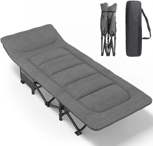 ATORPOK Catre de camping para adultos con cojín y almohada, cama plegable portátil para dormir, catre ligero para tienda con bolsa de transporte que