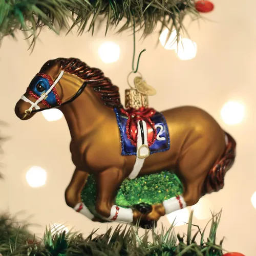 Miniatura 5 de Old World Christmas Adorno de cristal soplado de caballo de carreras para árbol de Navidad, decoración navideña artesanal, colección de caballos