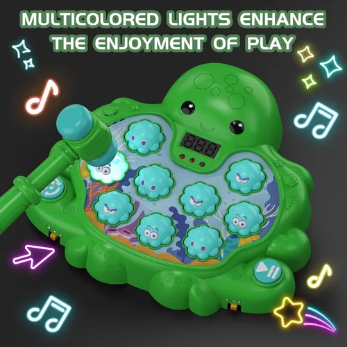Miniatura 5 de Juego de Golpe de Vitalidad de Pulpo, Juguete Musical Educativo Whack-A-Mole con 2 Modos de Juego, Pantalla de Puntuación Digital, Juguete de Verde
