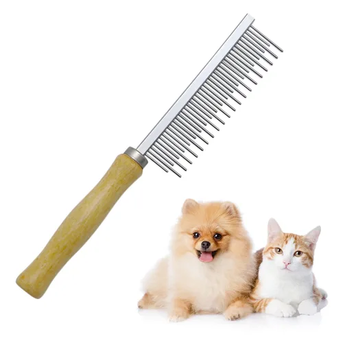 Miniatura 7 de Peine de aseo con mango de madera para perros, gatos y mascotas (doble cara)