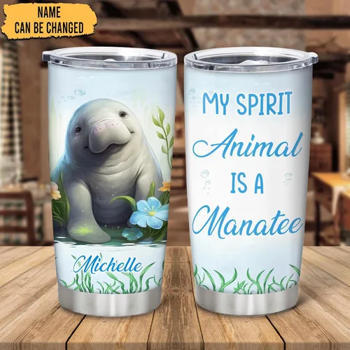 Miniatura 2 de Hyturtle Regalos personalizados para amantes de los manatíes, vaso de acero inoxidable con nombre personalizado de 20 onzas con tapa, idea de lindos