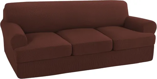 Miniatura 13 de Turquoize Funda para sofá de 3 piezas con cojines en forma de T, funda para sofá de terciopelo elástico para sofás con cojines en forma de T, funda