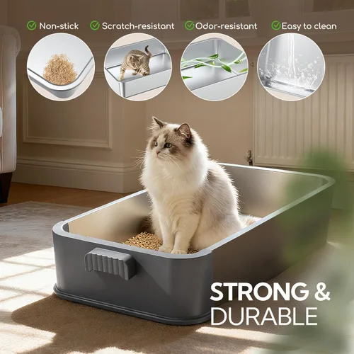 Miniatura 6 de Soulbond Caja de arena de acero inoxidable para gatos con tapa, caja de arena de metal grande cerrada con cajón y puerta abatible para gatos