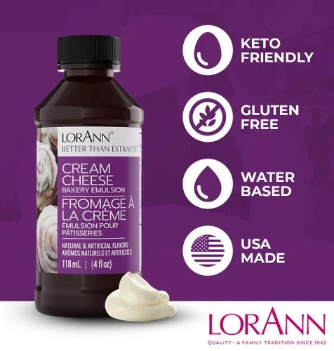 Miniatura 5 de LorAnn Oils. Emulsión de queso crema para panadería: Esencia verdadera, ideal para realzar tonos frutales en pasteles, galletas y postres, sin