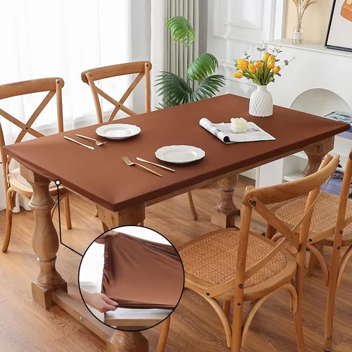 Miniatura 21 de Mantel redondo de elastano, suave y agradable a la piel, sin pelusas, funda de mesa de tela transpirable con banda elástica para comedor, reunión