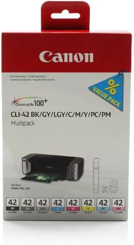 Miniatura 3 de Canon CLI-42 Paquete de 8 tintas, paquete de 8 unidades compatibles con PIXMA PRO-100 y papel fotográfico brillante de tinta de 8.5 x 11 pulgadas