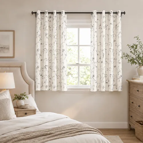 Miniatura 29 de VOGOL - Cortinas de 2 paneles con ramas bordadas de lino sintético con ojales, cortinas para dormitorio/sala de estar, paneles de tratamiento