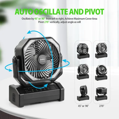 Miniatura 4 de AddAcc Ventilador de camping recargable de 20000mAh - Ventilador operado por batería con luz y control remoto, oscilación automática, temporizador