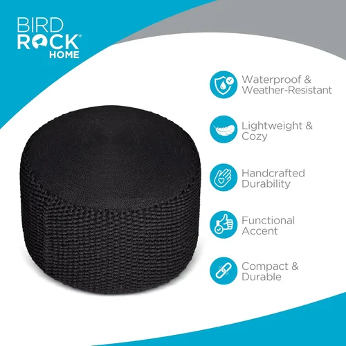 Miniatura 3 de BIRDROCK HOME Puf Otomano para Exteriores Reposapiés Impermeable Tejido a Mano con Relleno de Bolsa de Perlas Reposapiés Bohemio para Patio