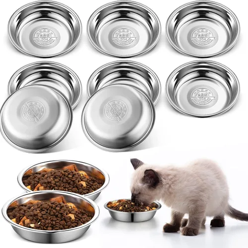 10 cuencos de acero inoxidable para gatos, 6.3 pulgadas, cuencos de comida para gatos poco profundos, repuesto para aliviar la fatiga para platos de