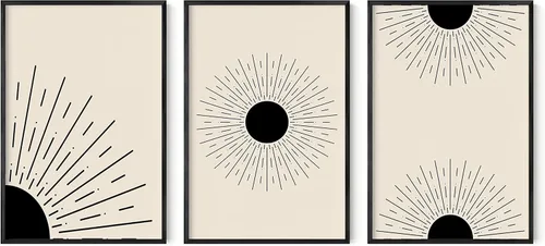 Miniatura 146 de HAUS AND HUES Arte de pared bohemia moderna de mediados de siglo - Arte boho, neutro, decoración de pared con sol (Marco negro, 12x16)
