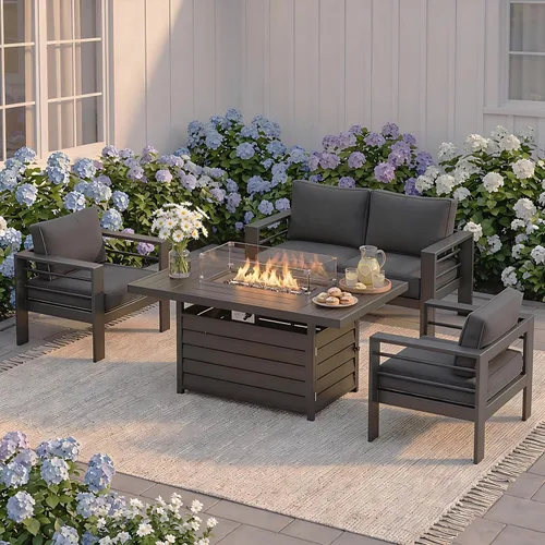 Miniatura 17 de Solaste Juego de muebles de patio de aluminio para todo tipo de clima, moderno juego de muebles de metal para exteriores con asientos profundos