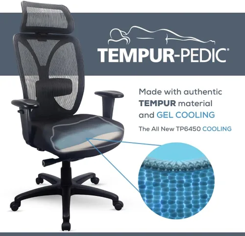 Miniatura 2 de Tempur-Pedic TP6450 Silla de escritorio de oficina de malla, silla ergonómica de respaldo alto para computadora con brazos ajustables, soporte