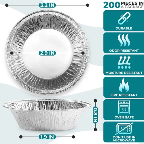 Miniatura 2 de Mini moldes para tartas de 2.9 pulgadas, paquete de 200 moldes desechables de papel de aluminio para tartas, duraderos y apilables, aptos