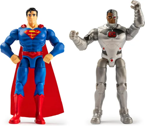 DC Comics, Superman y Cyborg - Figura de acción de 4 pulgadas, paquete de 2 con 6 accesorios misteriosos, Adventure 1