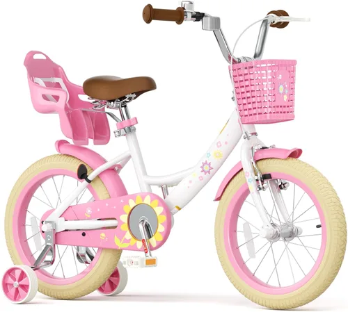 Miniatura 9 de Glaf - Bicicleta para niñas de 12, 14, 16 pulgadas con ruedas de apoyo, bicicleta para niños pequeños de 2 a 9 años, bicicleta con canasto y asiento