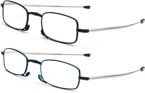 Miniatura 2 de Paquete de 2 lentes de lectura plegables para hombres y mujeres con llavero, bolsas compactas, bloqueo de luz azul, lectores portátiles de bolsillo