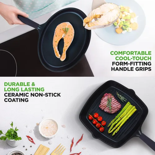 Miniatura 4 de NutriChef Sartenes antiadherentes – Juego de sartenes de 5 piezas con revestimiento de cerámica, wok, parrilla, freír y pescado – Compatible