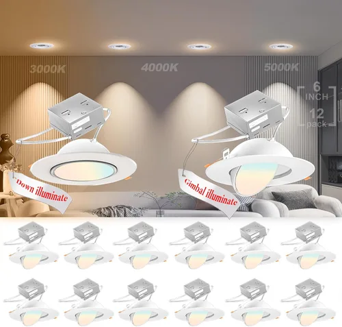 Miniatura 12 de Lightdot - Paquete de 6 luces LED empotrables con rótula de 6 pulgadas, ajustable 360°+90°, temperatura de color de 3CCT seleccionable y regulable